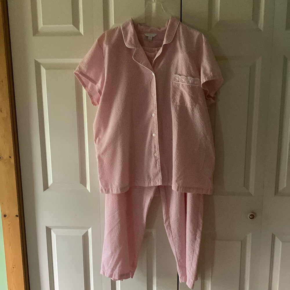 Charter Club seersucker two piece pajamas women’s XXXL pink white short sleeve